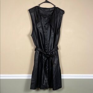 Marc New York Women’s Black Faux Leather Vegan Pockets Belted Chic Long Vest